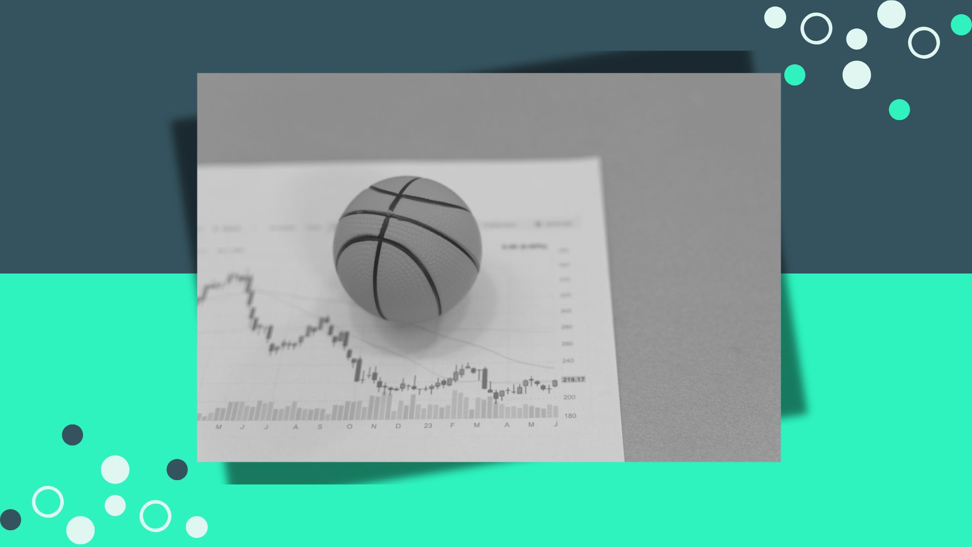 Basketball landing on a financial chart, illustrating the process of tracking sports value bets and profiting from them